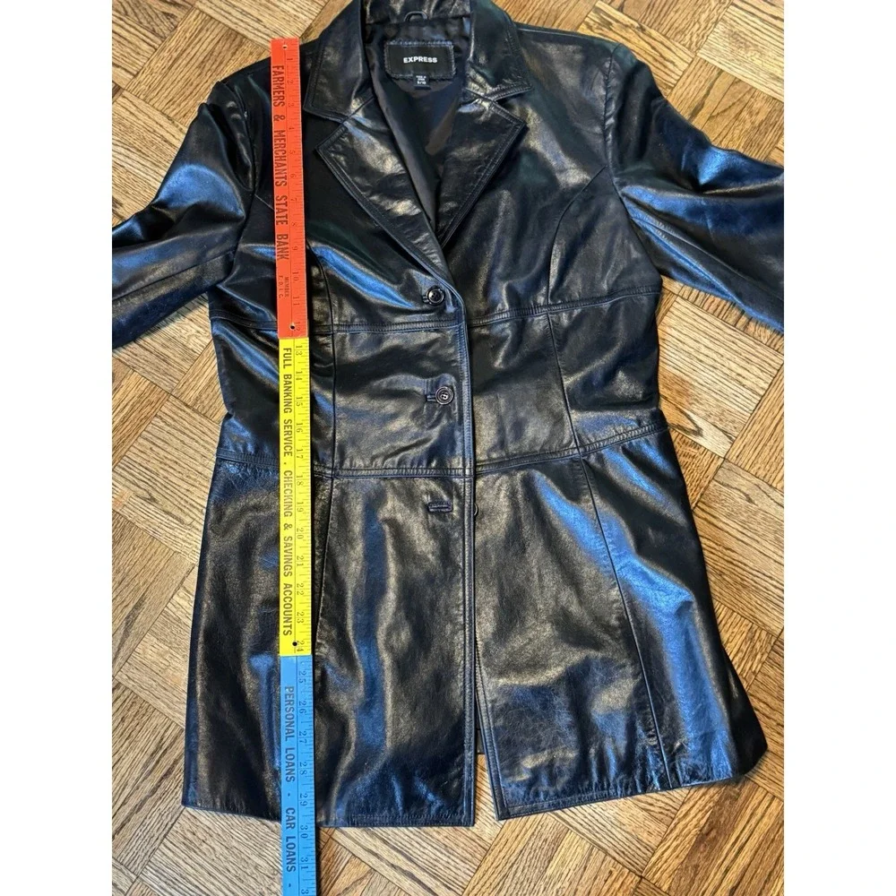 Express Womens Button Up Leather‎ Jacket d Size 9/10 Black